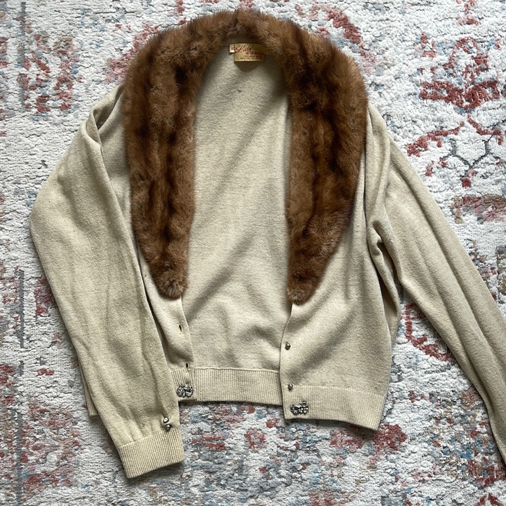 Vintage Lambs wool + Fur cardigan